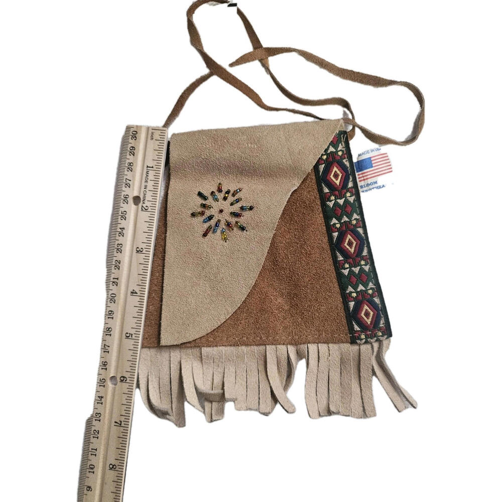 Leather‎ Fringe Bag, Tan, Beaded, X-small - Picture 4 of 6